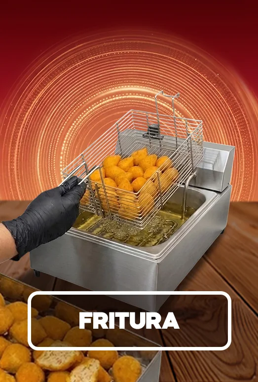 Capa da aula Fritura, com uma fritadeira cheia de bolinhas
